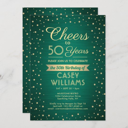 ALLE Verjaardags Cheers Geborsteld Groen & Goud Co Kaart (Voorkant / Achterkant)