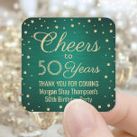 ALLE Verjaardags Cheers Geborsteld Groen & Goud Co Vierkante Sticker<br><div class="desc">Add a personalized finishing touch to birthday party thank you notes or favors with these green and gold square stickers / envelope seals. This template is set up for a 50th birthday, but is simpal to customize to another year or event, such as an verjaarary. Design features foil look confetti...</div>