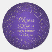 ALLE Verjaardags Proost Geborsteld Paarse & Gouden Ronde Sticker (Voorkant)