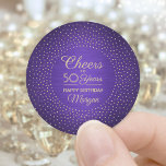 ALLE Verjaardags Proost Geborsteld Paarse & Gouden Ronde Sticker<br><div class="desc">Voeg een persoonlijke afwerking toe aan uitnodigingen van verjaardagsfeestjes en geniet van deze stijlvolle paarse en gouden ronde stickers / envelopzegels. Deze sjabloon is opgezet voor een 50e verjaardag, maar is eenvoudig aan een ander jaar of een gebeurtenis, zoals een pensionering aan te passen. Het ontwerp biedt een glittery folie...</div>