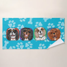 Alle vier Cavalier King Charles, Cute   Badhanddoek