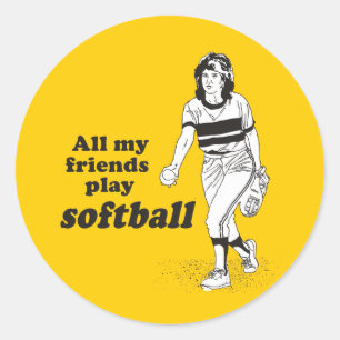 Alle vrienden van mij spelen softbal ronde sticker