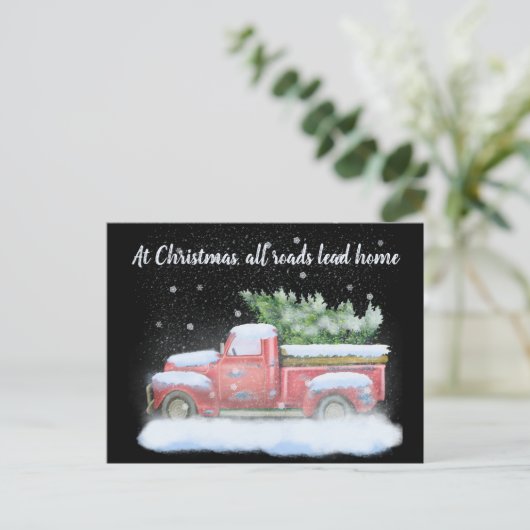 Alle wegen leiden naar huis met  pick-up truck feestdagenkaart (Staand voorkant)