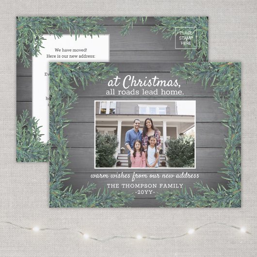 Alle wegen leiden naar huis Nieuw adres Kerstmis 1 Feestdagenkaart