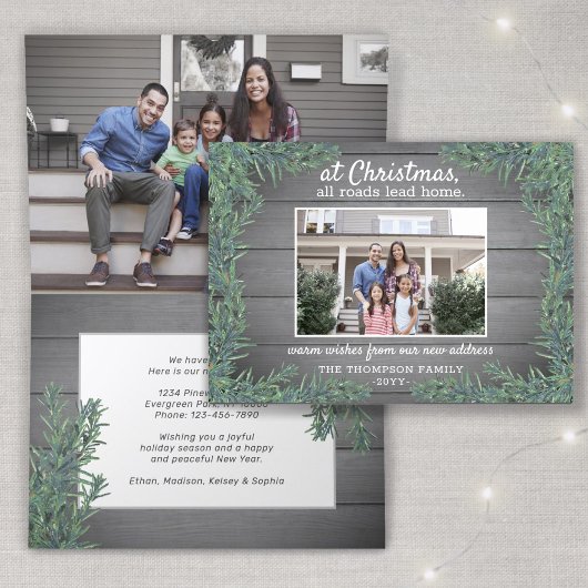Alle wegen leiden naar huis Nieuw adres Xmas Foto  Feestdagen Kaart