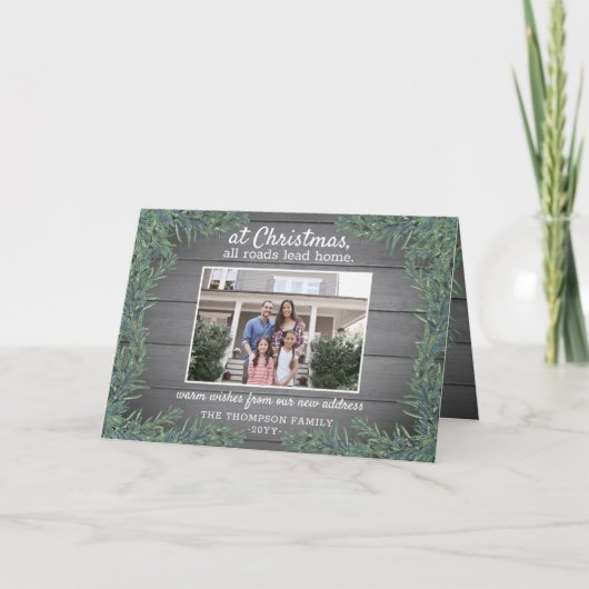 Alle wegen leiden naar huis Nieuw adres Xmas Foto  Feestdagen Kaart (Voorkant)