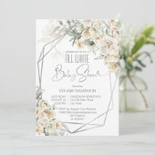 Alle wit baby shower zilver lijst bloemen kaart (Staand voorkant)