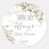 Alle wit baby shower zilver wit bloemen gunst ronde sticker (Voorkant)