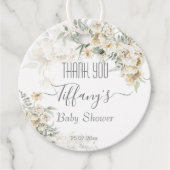 Alle wit baby shower zilver wit bloemendankjewel bedankjes labels (Voorkant)