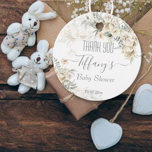Alle wit baby shower zilver wit bloemendankjewel bedankjes labels