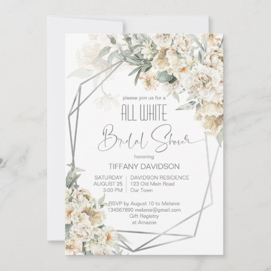 Alle wit vrijgezellenfeest zilver lijst bloemen kaart (Voorkant)