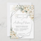 Alle wit zilver lijst wit bloemenbruiloft kaart (Voorkant)