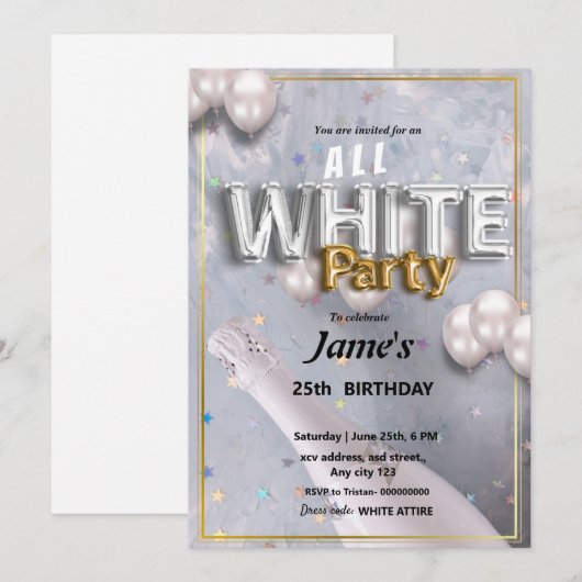 Alle witte affaire of feestuitnodiging kaart (Voorkant / Achterkant)