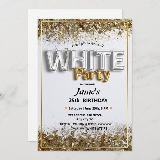 Alle witte affaire of feestuitnodiging kaart (Voorkant / Achterkant)