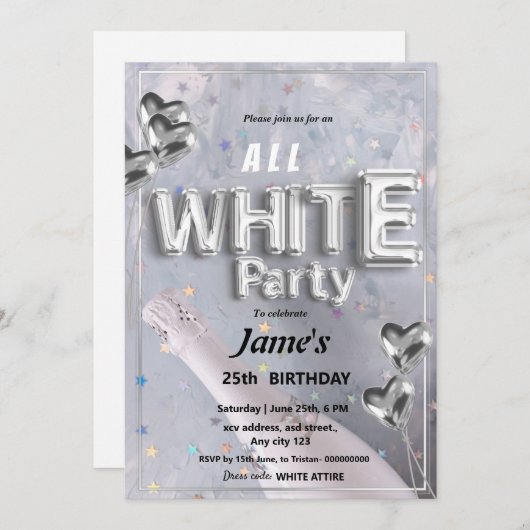 Alle witte affaire of feestuitnodiging kaart (Voorkant / Achterkant)