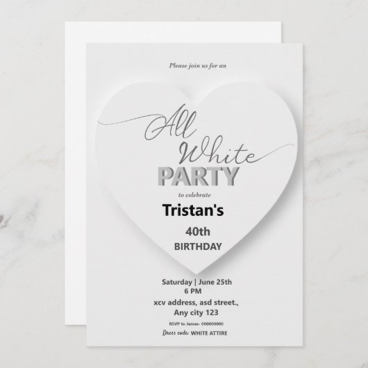 Alle witte affaire of feestuitnodiging kaart (Voorkant / Achterkant)