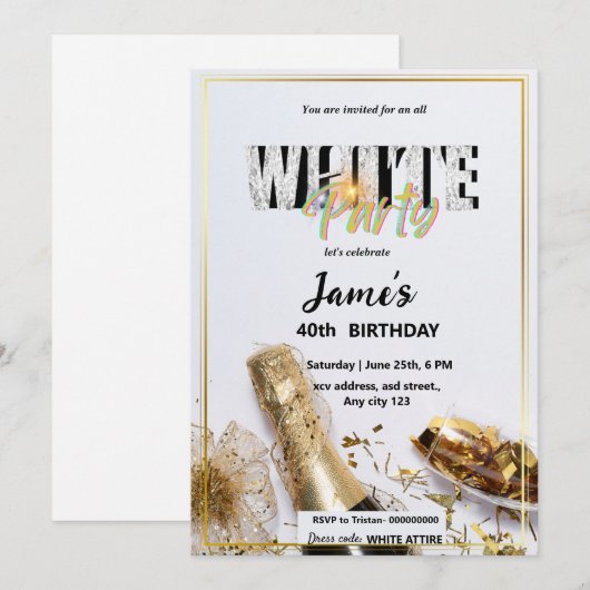 Alle witte affaire of feestuitnodiging kaart (Voorkant / Achterkant)