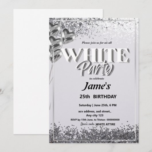 Alle witte affaire of feestuitnodiging kaart (Voorkant / Achterkant)