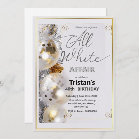 Alle witte affaire of partij kaart (Voorkant / Achterkant)