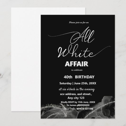 Alle witte affaire of partij kaart (Voorkant / Achterkant)