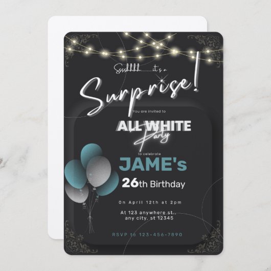 Alle witte affaire verrassingsverjaardagsuitnodigi kaart (Voorkant / Achterkant)
