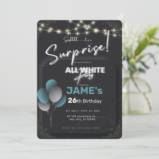 Alle witte affaire verrassingsverjaardagsuitnodigi kaart (Staand voorkant)