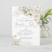 Alle witte verjaardagsfeestje zilveren witte bloem kaart (Staand voorkant)