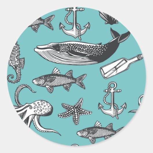 Alle Zee Patroon Ronde Sticker (Voorkant)