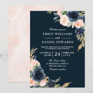 Alle zeescheepvaart Blush Botanical Floral Weddens Kaart