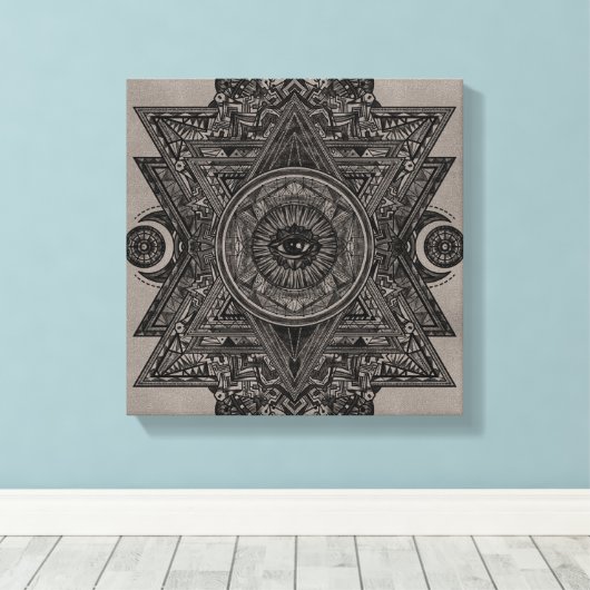 Alle Zien Oog In Heilige Geometrie Tekening Canvas Afdruk (Insitu (Houten vloer))