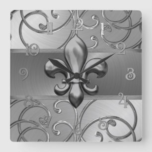 Alle zilveren filigraan krullen Fleur de Lis Vierkante Klok