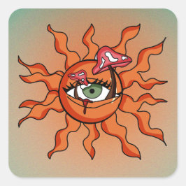 Alle zon-zien paddenstoel stralen vierkante sticker