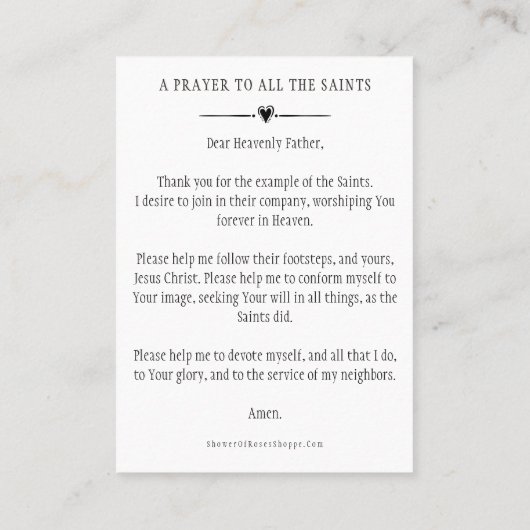 ALLE ZUIVERE DAG PRAYER CELEBRATION HOLY KAARTEN PLAATSKAARTJE (Achterkant)