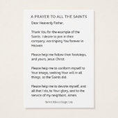 ALLE ZUIVERE DAG PRAYER CELEBRATION HOLY KAARTEN VISITEKAARTJE (Achterkant)