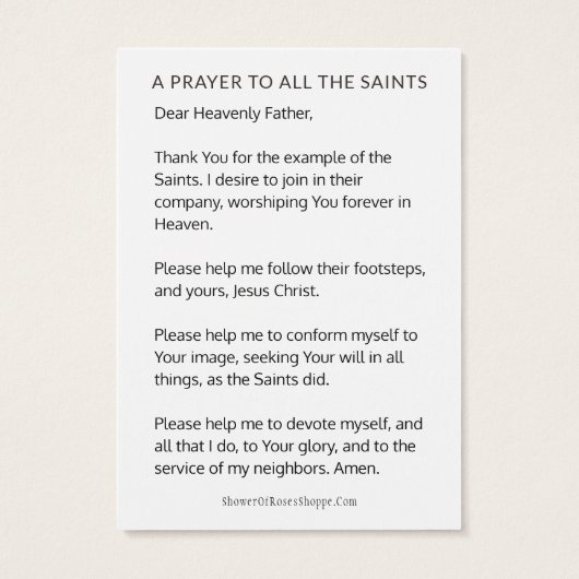 ALLE ZUIVERE DAG PRAYER CELEBRATION HOLY KAARTEN VISITEKAARTJE (Achterkant)