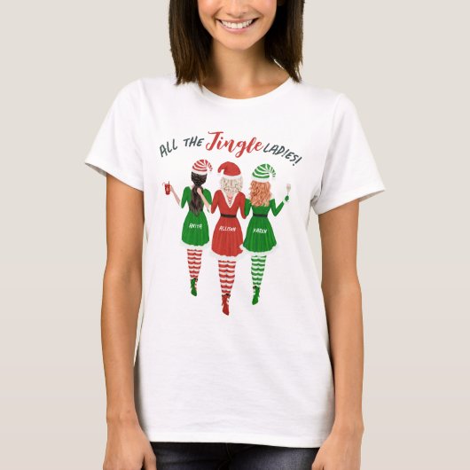 Alle zusters met kerstmis voor de Jingle Dames T-shirt (Voorkant)