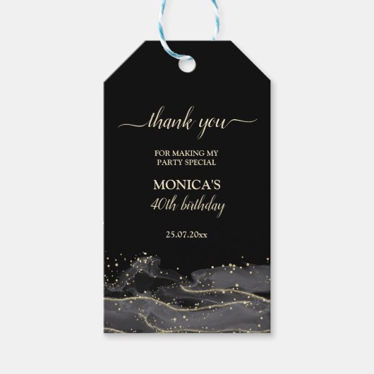 Alle zwarte affaire-verjaardagsfeestjes cadeaulabel (Voorkant)