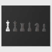 Alle zwarte stukken, één wit, schaakstukken cadeaupapier (Vlak)