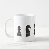 Alle zwarte stukken, één wit, schaakstukken koffiemok (Links)