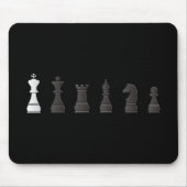 Alle zwarte stukken, één wit, schaakstukken muismat (Voorkant)