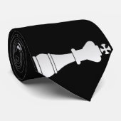 Alle zwarte stukken, één wit, schaakstukken stropdas (Opgerold)