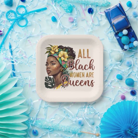 Alle zwarte vrouwen zijn koninginnen papieren bordje (Feest)