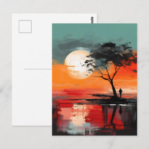 Alleen aan het meer – Eenzaamheid bij zonsondergan Briefkaart