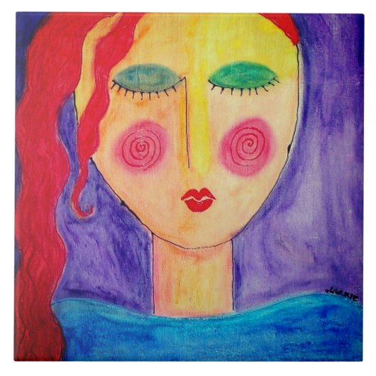 Alleen Abstract Portret van een Vrouw Tegeltje (Voorkant)