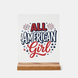 Alleen Amerikaans Meisje Patriottisch Vintage Vect Acryl Bord