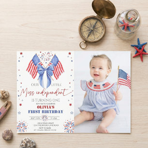 Alleen Amerikaanse meisjes verjaardagsfoto uitnodi Kaart