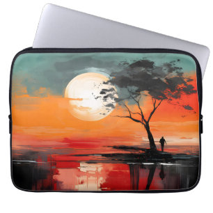 Alleen bij het meer – Eenzaamheid bij zonsondergan Laptop Sleeve