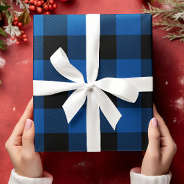 Alleen Blau en Zwarte Buffalo Plaid Kerstmis Inpakpapier Vel
