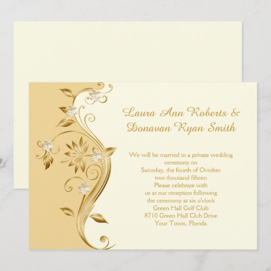 Alleen Bleek Goud en  Gouden Bloemen Receptie Kaart (Voorkant / Achterkant)