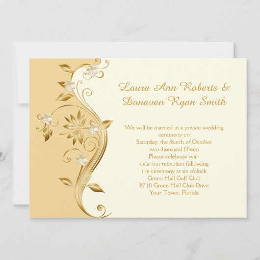 Alleen Bleek Goud en  Gouden Bloemen Receptie Kaart (Voorkant)